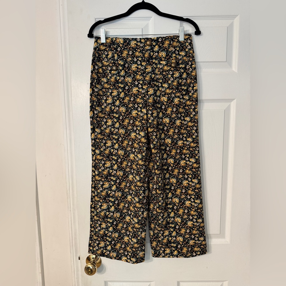 Haver And Blair Pull On Wide Leg Crop Floral Print Retro Womens Pants